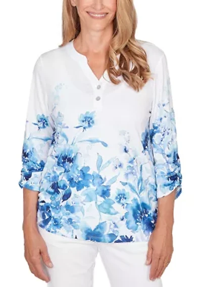 Women's Missy Mykonos Watercolor Floral Border Top