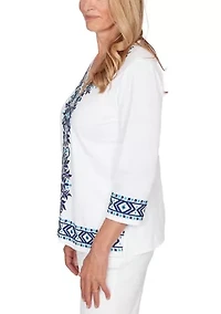 Women's Missy Mykonos Scroll Center Embroidery Top