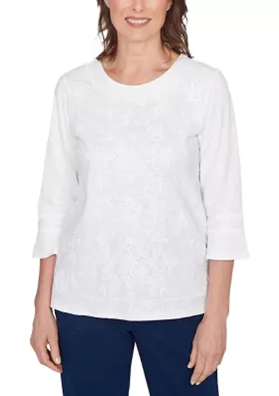 Women's Missy Mykonos White On Medallion Embroidery Top