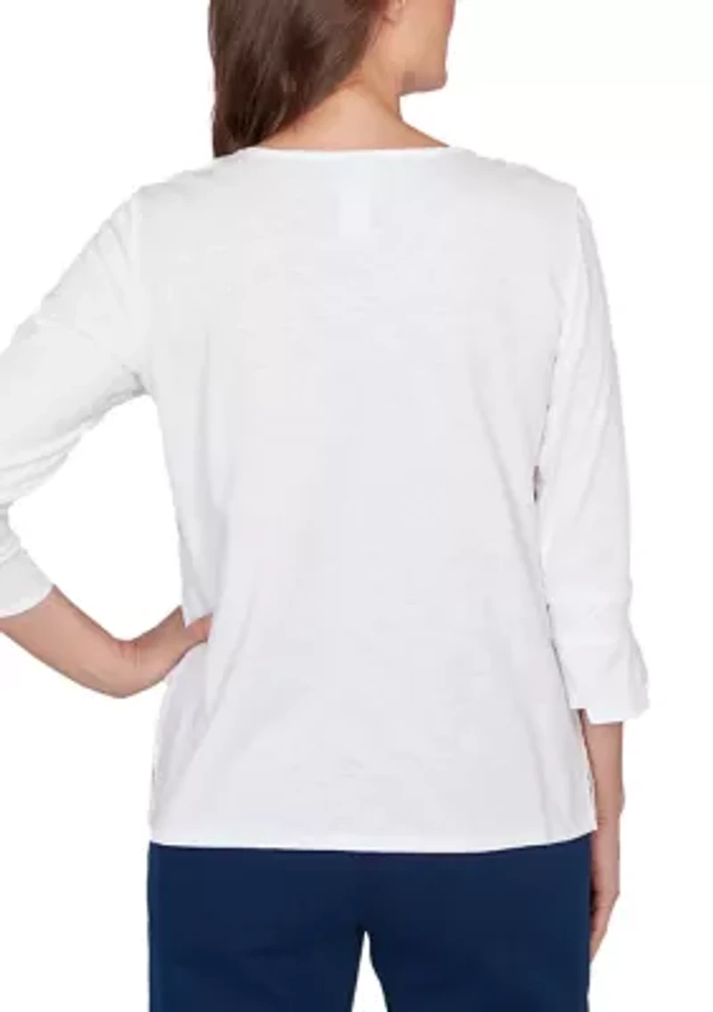 Women's Missy Mykonos White On Medallion Embroidery Top