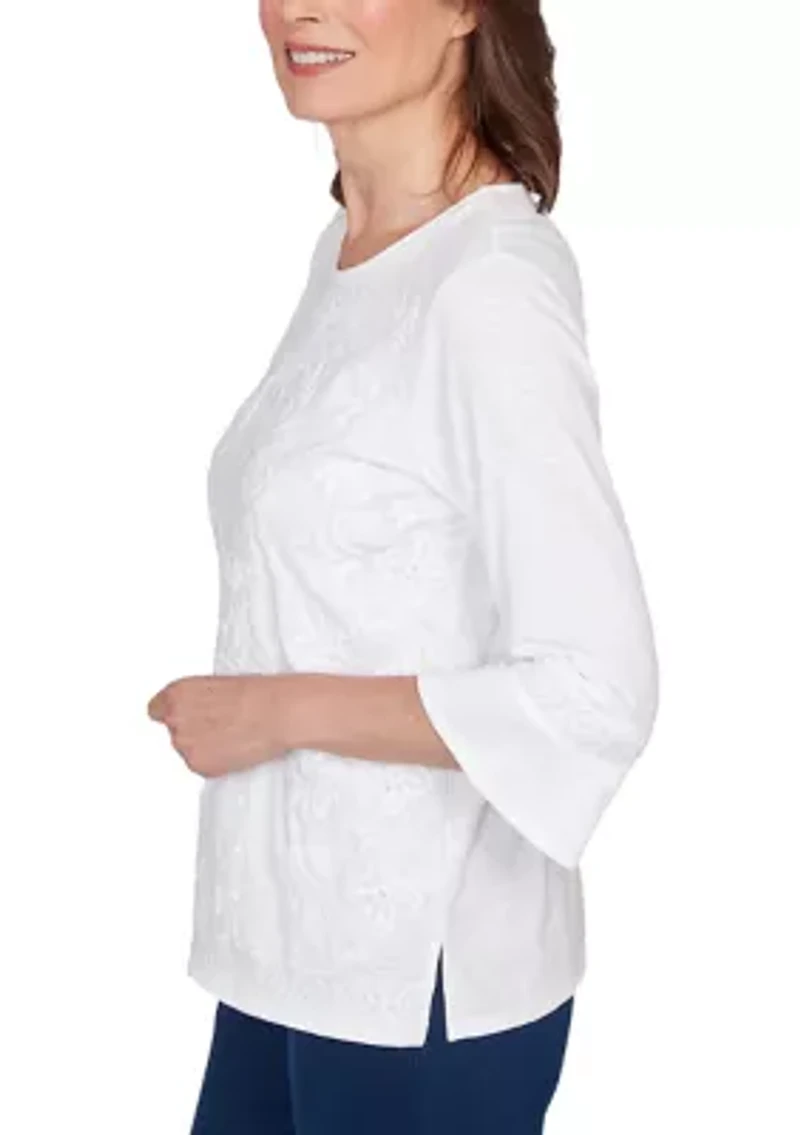 Women's Missy Mykonos White On Medallion Embroidery Top