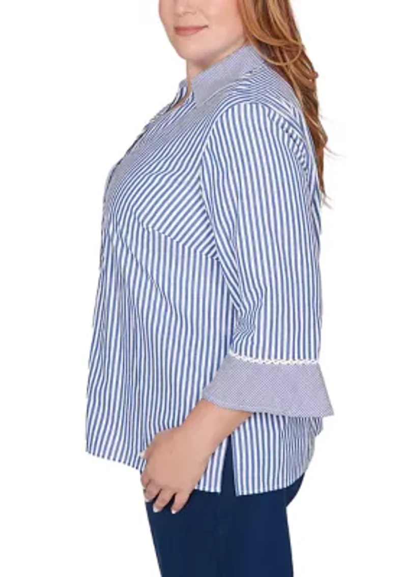 Plus Mykonos Mixed Stripe with Lace Trim Top