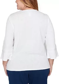 Plus Mykonos White On Medallion Embroidery Top