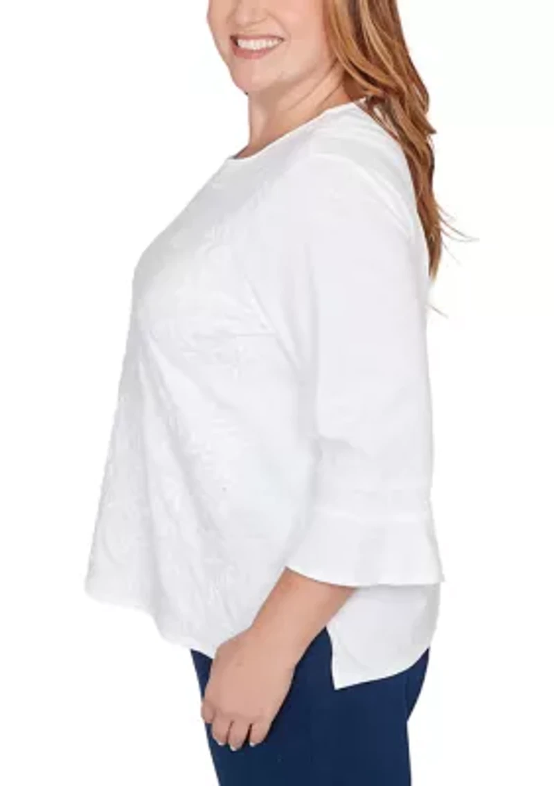 Plus Mykonos White On Medallion Embroidery Top