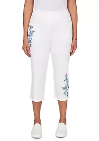 Petite Mykonos Floral Embroidered Fringe Capri Pants