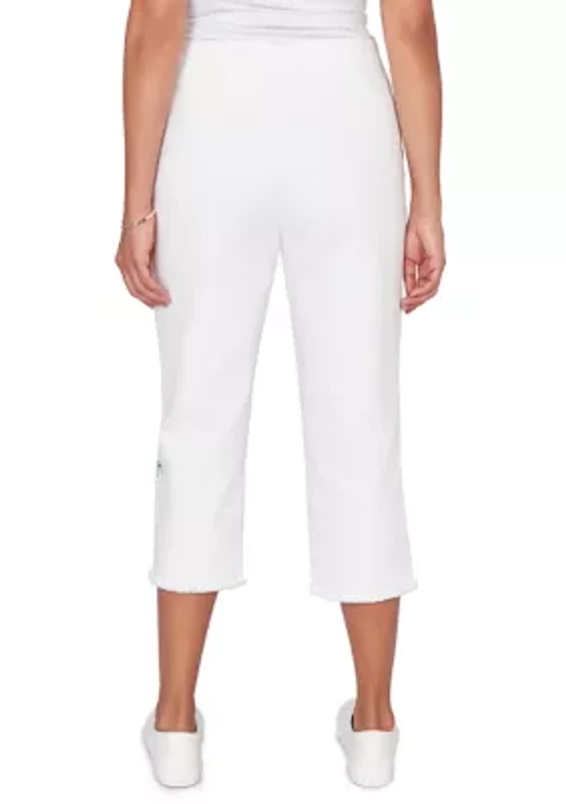 Petite Mykonos Floral Embroidered Fringe Capri Pants