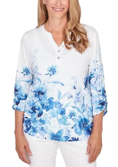 Petite Mykonos Watercolor Floral Border Top