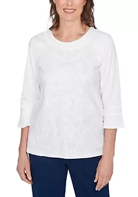 Petite Mykonos White On Medallion Embroidery Top