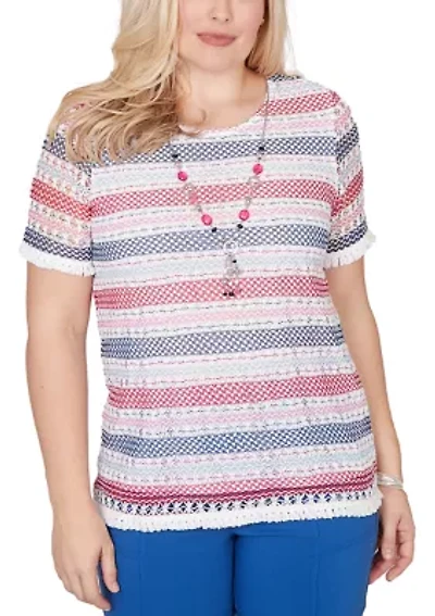 Women's The Royal Treatment Texture Biadere T-Shirt with Fringe