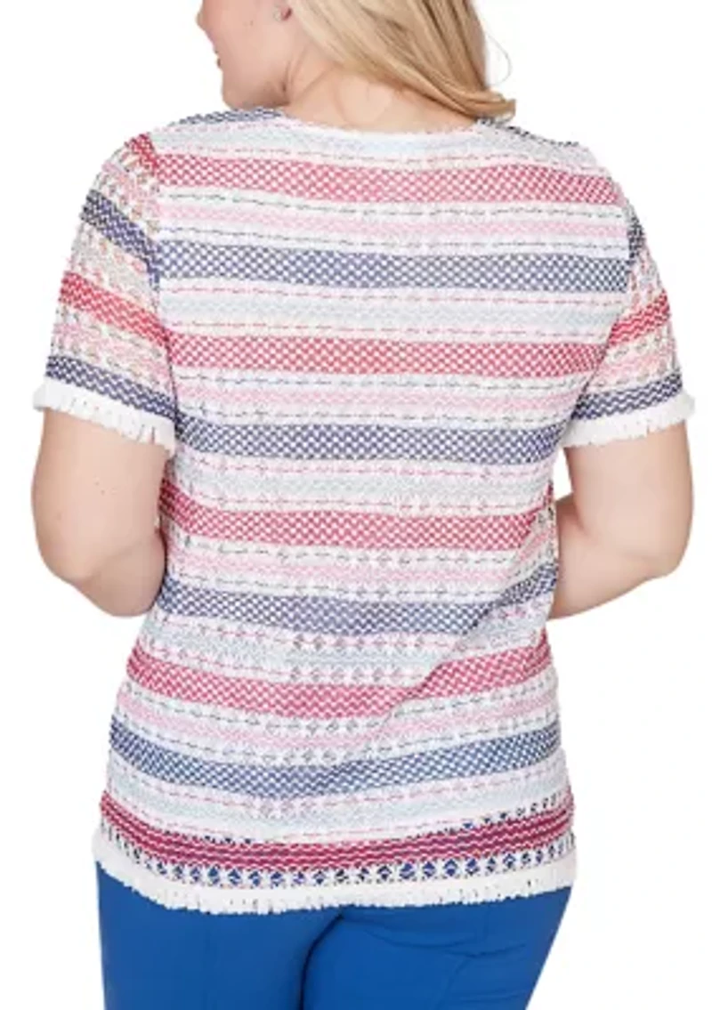 Women's The Royal Treatment Texture Biadere T-Shirt with Fringe