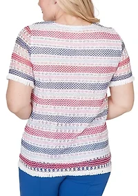 Women's The Royal Treatment Texture Biadere T-Shirt with Fringe