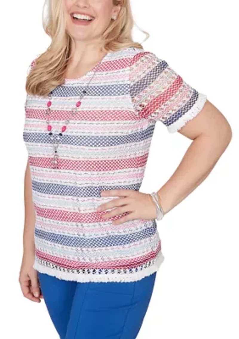 Women's The Royal Treatment Texture Biadere T-Shirt with Fringe