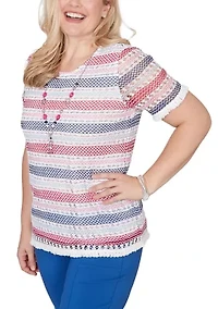 Women's The Royal Treatment Texture Biadere T-Shirt with Fringe