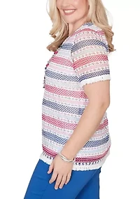 Women's The Royal Treatment Texture Biadere T-Shirt with Fringe