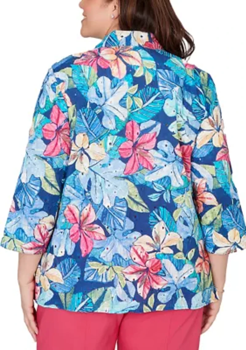 Plus The Royal Treatment Eyelet Tropical Top