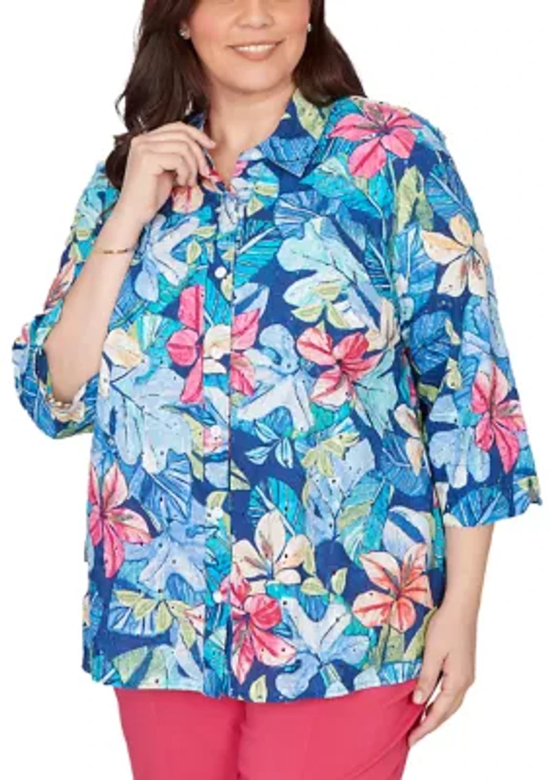 Plus The Royal Treatment Eyelet Tropical Top