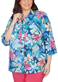 Plus The Royal Treatment Eyelet Tropical Top