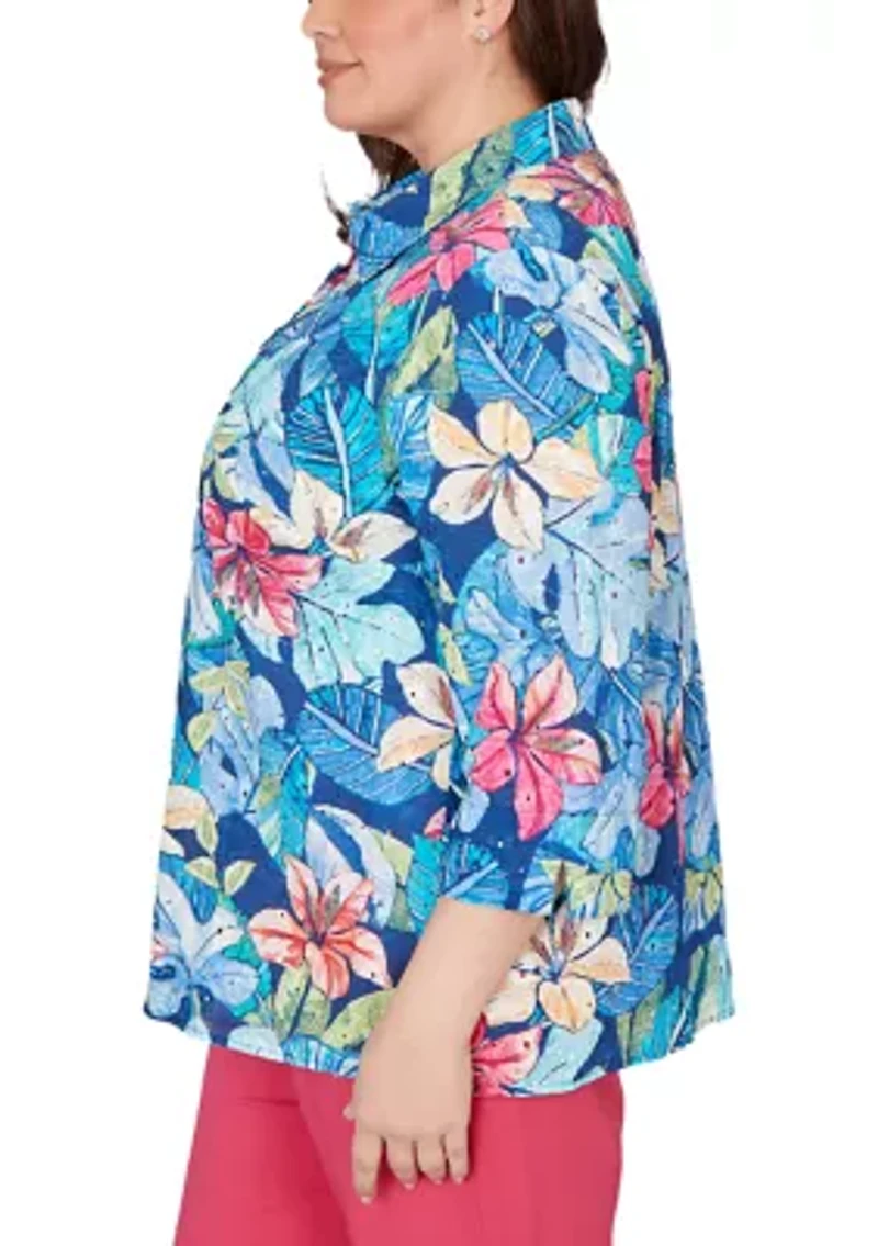 Plus The Royal Treatment Eyelet Tropical Top