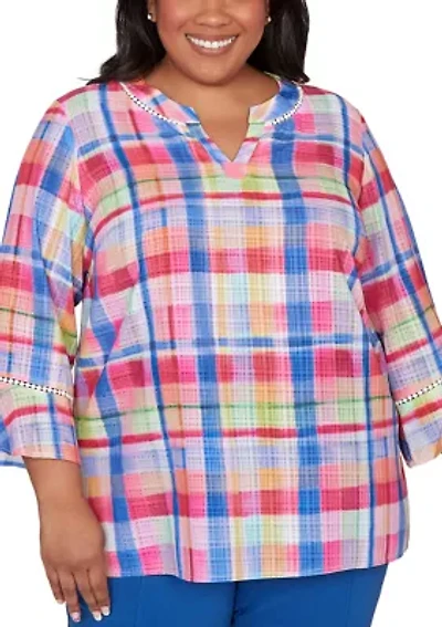 Plus The Royal Treatment Watercolor Plaid Top