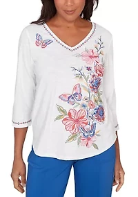 Plus The Royal Treatment Floral Butterfly Embroidery Top