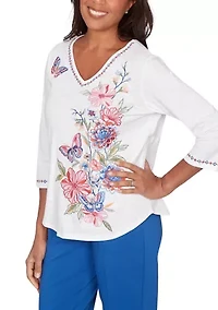 Plus The Royal Treatment Floral Butterfly Embroidery Top