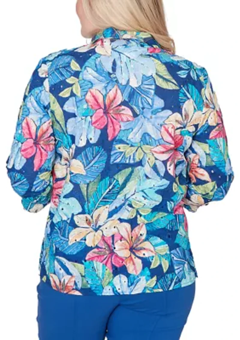 Petite The Royal Treatment Eyelet Tropical Top