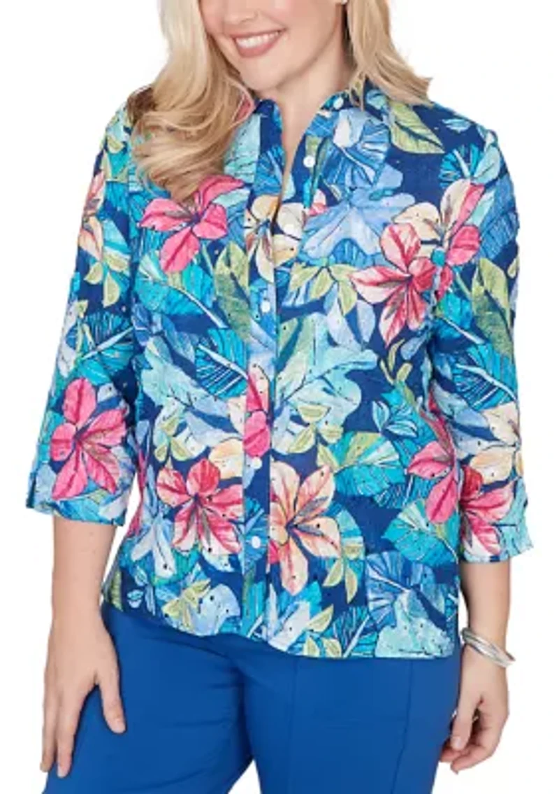 Petite The Royal Treatment Eyelet Tropical Top