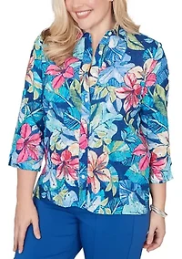 Petite The Royal Treatment Eyelet Tropical Top