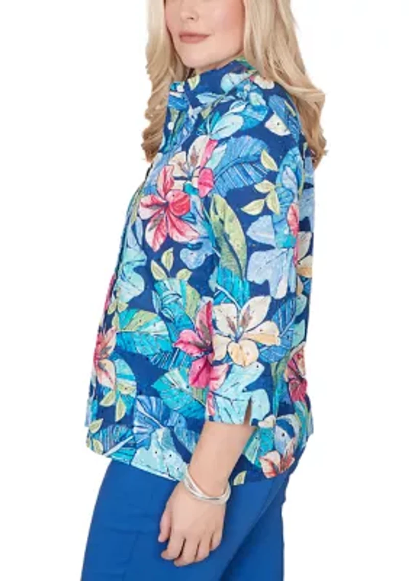 Petite The Royal Treatment Eyelet Tropical Top