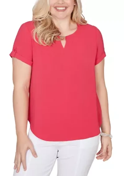 Petite The Royal Treatment Solid Short Sleeve Tab Detail Top