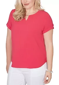 Petite The Royal Treatment Solid Short Sleeve Tab Detail Top