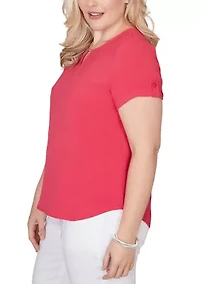 Petite The Royal Treatment Solid Short Sleeve Tab Detail Top