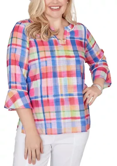Petite The Royal Treatment Watercolor Plaid Top