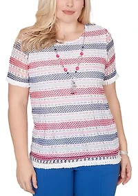 Petite Texture Biadere Top with Fringe
