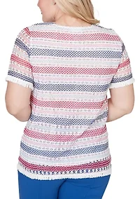 Petite Texture Biadere Top with Fringe