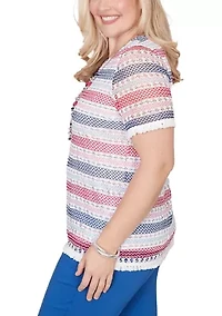 Petite Texture Biadere Top with Fringe