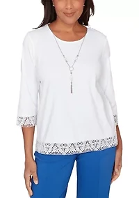 Petite The Royal Treatment Lace Trim Top with Necklace