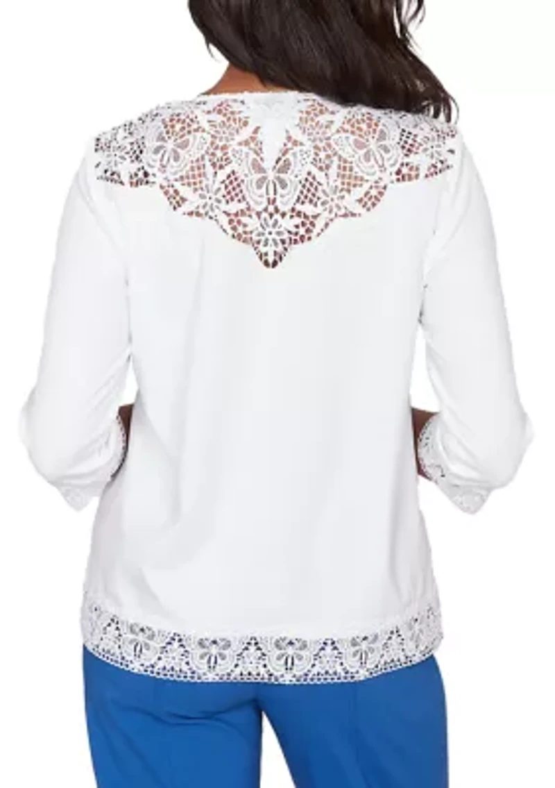 Petite The Royal Treatment Lace Trim Top with Necklace