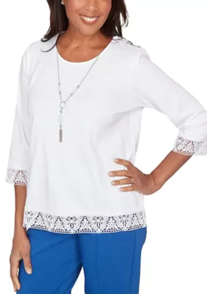 Petite The Royal Treatment Lace Trim Top with Necklace