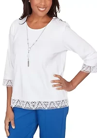 Petite The Royal Treatment Lace Trim Top with Necklace