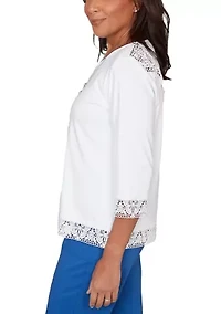 Petite The Royal Treatment Lace Trim Top with Necklace