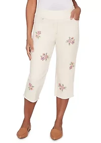 Women's Beachcomber Cross Stitch Flowers Capri Pants