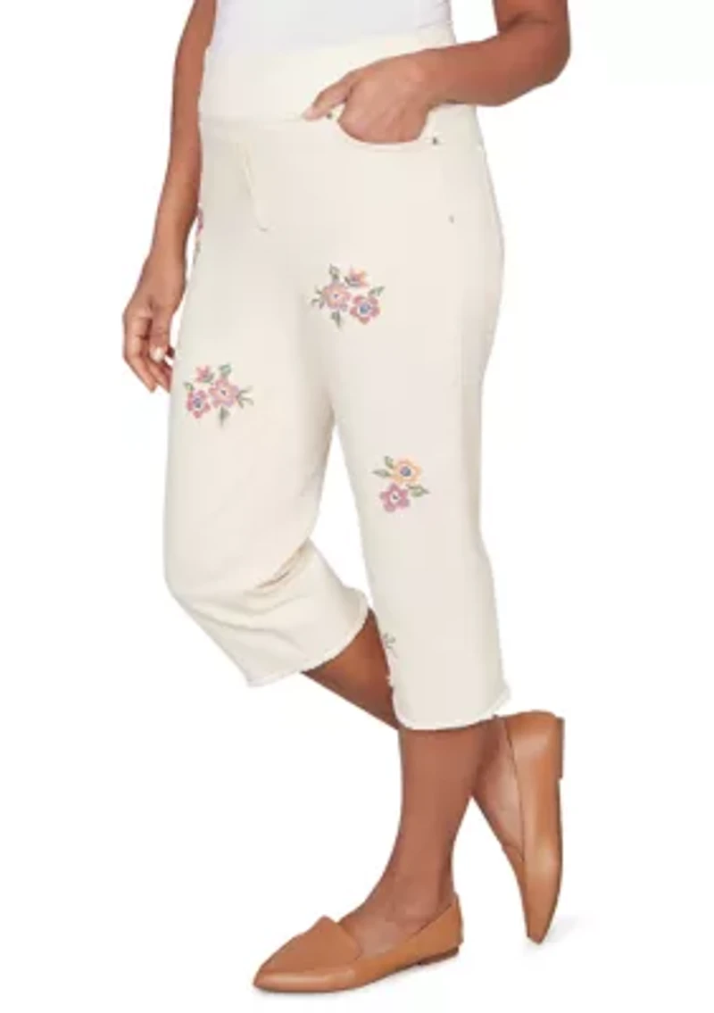 Women's Beachcomber Cross Stitch Flowers Capri Pants