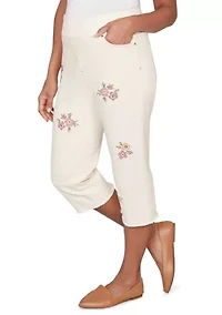 Women's Beachcomber Cross Stitch Flowers Capri Pants