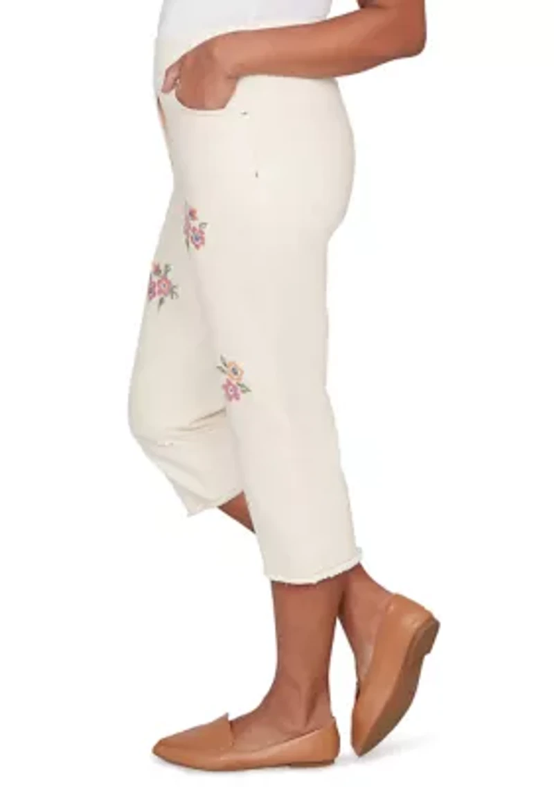 Women's Beachcomber Cross Stitch Flowers Capri Pants