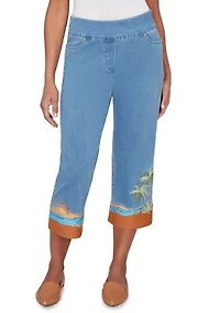 Women's Beachcomber Embroidered Scenic Cuff Capri Pants
