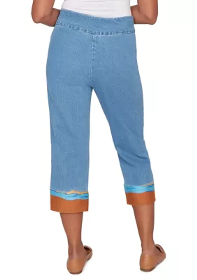 Women's Beachcomber Embroidered Scenic Cuff Capri Pants
