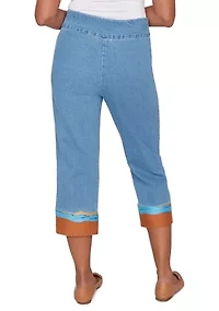 Women's Beachcomber Embroidered Scenic Cuff Capri Pants