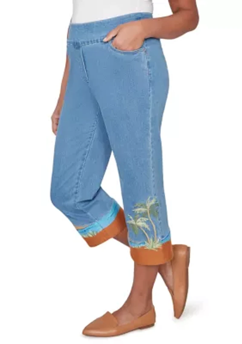 Women's Beachcomber Embroidered Scenic Cuff Capri Pants
