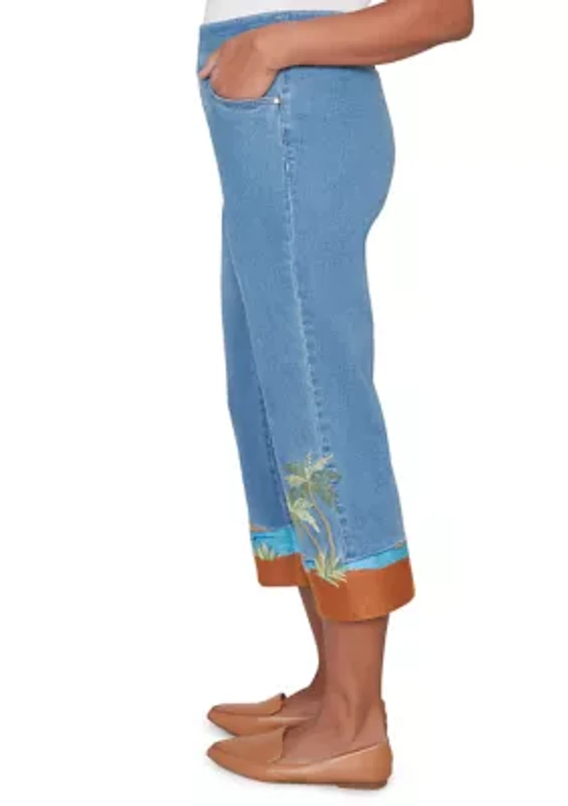Women's Beachcomber Embroidered Scenic Cuff Capri Pants
